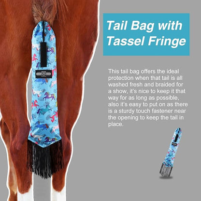 Harrison Howard Smooth Lightweight Adjustable Fastener Nylon Horse Tail Bag with Fringe
