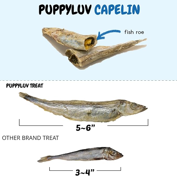 Puppyluv Treat - Freeze Dried Capelin Dog &amp; Cat Treats, Rich Fish Oil with Omega 3 Fatty Acides to Support Skin and Coat, Whole Fish, Grain Free, 2.3oz