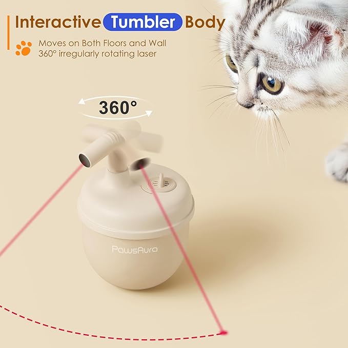 Automatic Laser Cat Interactive Toy, Self-Balancing 360° Auto-Spin Laser Pointer with Catnip Hole, Triple-Sensory – Kitten Sight, Smell &amp; Touch, Boredom Relief Toy for Indoor Adult Cat (white)