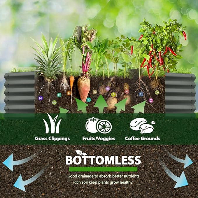 A ANLEOLIFE 6X2X1.5 ft Galvanized Raised Garden Beds Outdoor, Oval Round Metal Planter Box for Planting Vegetables Flowers Herb, Anti-Rust &amp; Easy-Setup, Quartz Grey