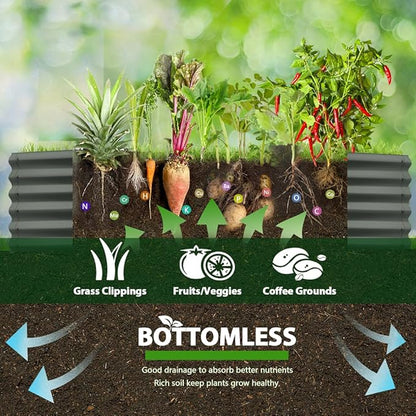 A ANLEOLIFE 6X2X1.5 ft Galvanized Raised Garden Beds Outdoor, Oval Round Metal Planter Box for Planting Vegetables Flowers Herb, Anti-Rust &amp; Easy-Setup, Quartz Grey