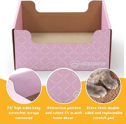 HIDE &amp; SCRATCH Cat Scratcher Box and Cat Bed with Refillable Double-Sided Cardboard Scratch Pad for Indoor Cats