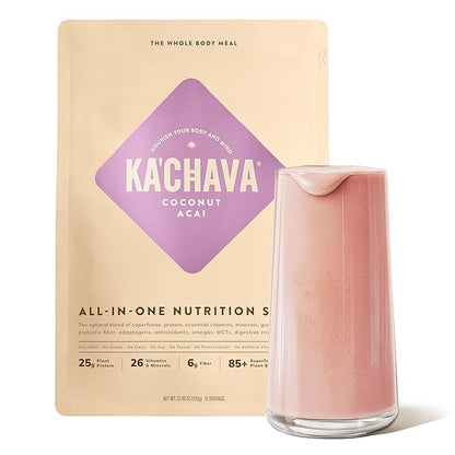 Ka’Chava Whole Body Meal Shake Coconut Acai 2 lb – Vegan Protein Powder with 85+ Superfoods &amp; Greens – Plant-Based Meal Replacement – Probiotics &amp; Digestive Enzymes – Gluten &amp; Dairy Free (15 Servings)