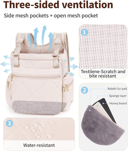 OFY Cat Carrier Puffy Backpack Breathable Small Dog Front Backpack Large Space for Small Dogs, Drawstring &amp; Water-Resisant Pet Bag for Travel Hiking, Beige Gray Patent Pending