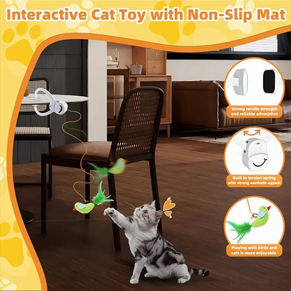 Interactive Cat Toys for Indoor Cats Automatic Electric Flying Bird Feather Wand Toy - Best Kitten &amp; Adult Cat Enrichment Stimulation Toy Hanging Electric Kitty Toys for Bored Cats（White）