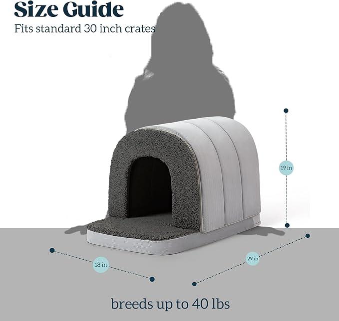 Orthopedic Dog Bed House - Dog House Indoor with Egg-Crate Foam - Tent Bed with Waterproof Lining &amp; Nonskid Bottom, Ideal for Medium Breeds &amp; Fits 30-Inch Crate - 29"x18", Charcoal