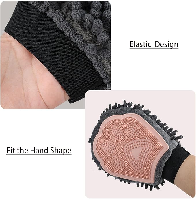 Dual Sided Pet Grooming Glove with Rubber Paw - 2-in-1 Grooming Glove | Fun Dogs &amp; Cats Grooming Tool for Brushing, Massaging, and Scrubbing | Chenille Fabric Side Acts as Pet Bathing(Green)