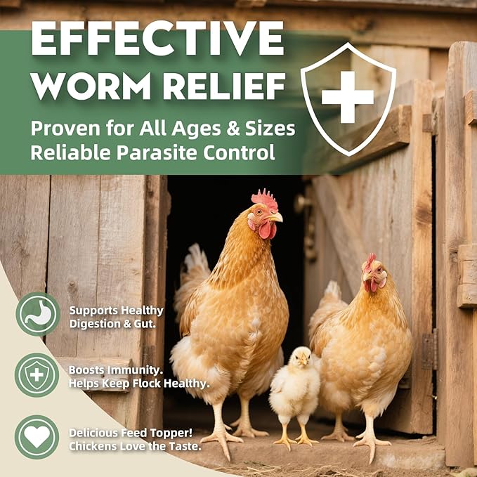 Chicken Dewormer Powder, All-Natural Health Formula, 1LB Pouch,Safe for Eggs, Effective for All Ages &amp; Sizes, Chicken Wormer, Poultry Medicine Supplies (1, Pounds)