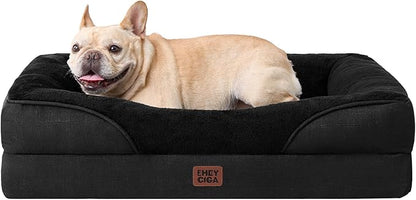 EHEYCIGA Memory Foam Dog Bed for Medium Size, Orthopedic Dog Sofa with Sides and Waterproof Liner, Washable Bolster Pet Couch with Removable Cover, 30x20x6.5 Inch, Black