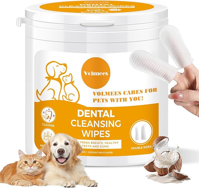 Pet Dental Finger Wipes for Dogs and Cats, Dog Teeth Cleaning Wipes, Dog Dental Care Wipes, Reduce Plaque &amp; Tartar Buildup, Freshen Breath, Cleaner Mouth, Coconut Scent, 50Pcs