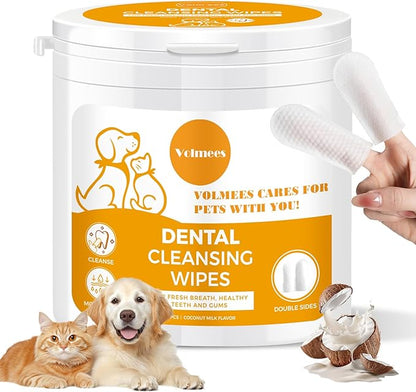Pet Dental Finger Wipes for Dogs and Cats, Dog Teeth Cleaning Wipes, Dog Dental Care Wipes, Reduce Plaque &amp; Tartar Buildup, Freshen Breath, Cleaner Mouth, Coconut Scent, 50Pcs