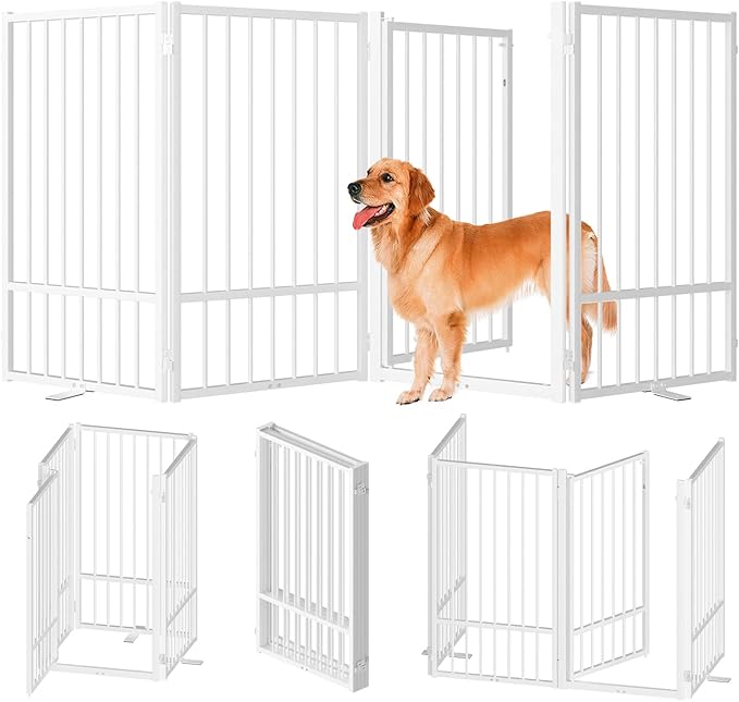 Full Metal Freestanding Dog Gate with Door, 36&