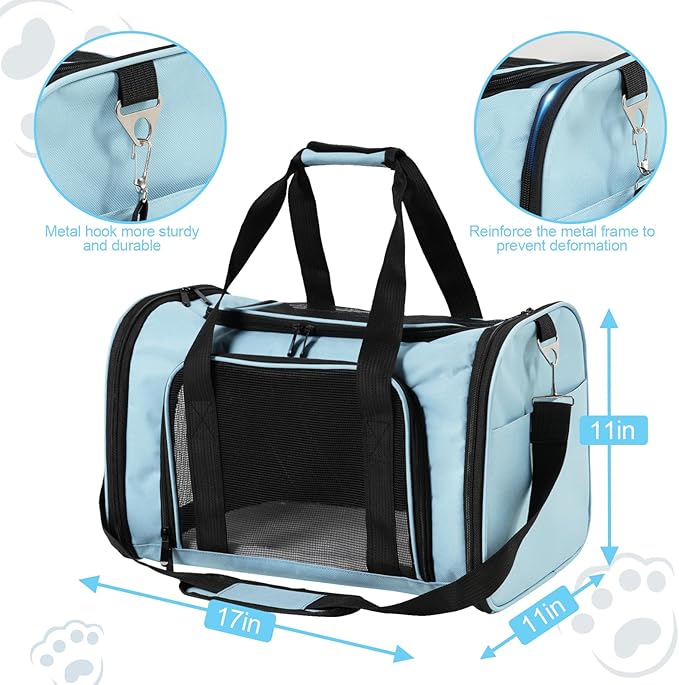 Roaringkitty Travel in Style: Portable Pet Carrier for Small Pets up to 15 Lbs- Airline Approved, Collapsible &amp; Comfortable cat/Puppy Soft Sided Bag (Blue)