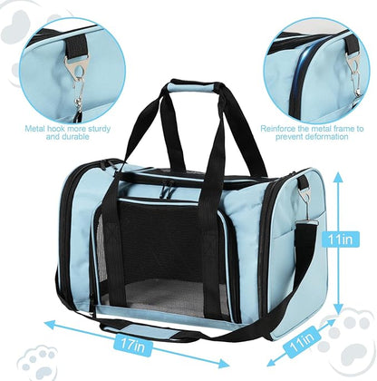 Roaringkitty Travel in Style: Portable Pet Carrier for Small Pets up to 15 Lbs- Airline Approved, Collapsible &amp; Comfortable cat/Puppy Soft Sided Bag (Blue)