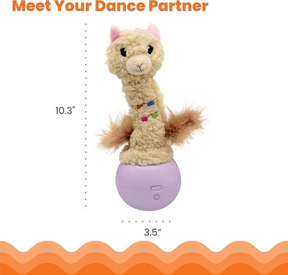 Catstages Electronic Dancing Llama Interactive Cat Toy, Wobbles and Plays Music, Battery Powered, Plush, White