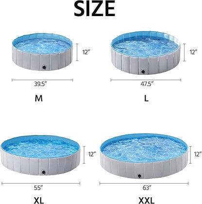 Yaheetech Dog Pet Bath Pool Foldable Hard Plastic Doggie Duck Swimming Pool Collapsible PVC Outdoor Bathing Tub Dog Pools for Large Small Dogs-63 x 11.8 inch,XXL,Gray