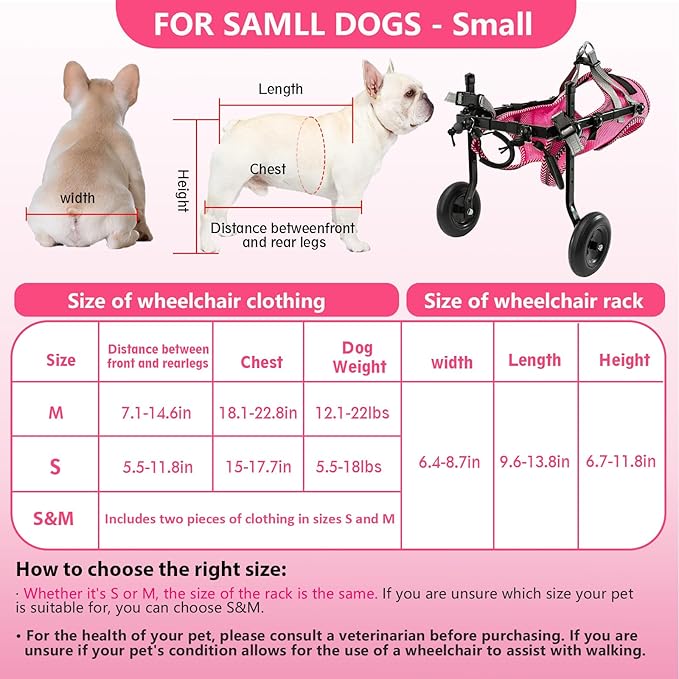Updated Dog Wheelchair for Back Legs,Small Dog Wheelchair Carts with Wheels, Light Weight Wheelchair for Leg Support Helps Senior,Injured,Paralyzed, S &amp; Pink