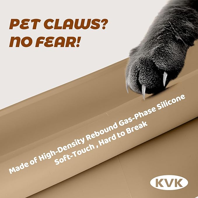 KVK Extra Extra Large Silicone Dog Food Mat 39.4×43.3in and 128oz Silicone Bag Set, Super Size Waterproof Pet Feeding Mat &amp; Container, Non-Slip, Chew-Resistant Floor Protection (Taupe&amp;Orange)