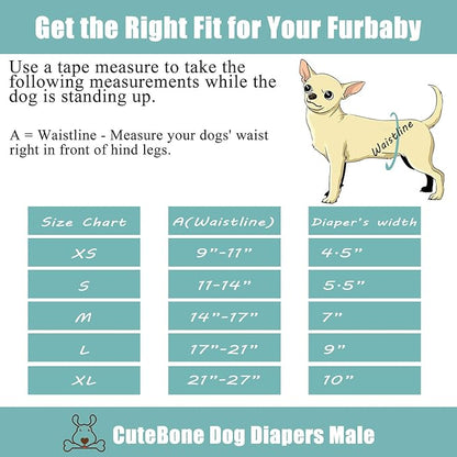 CuteBone Dog Diapers Male Washable Belly Band for Male Dogs Wraps 3pcs a Pack DM28S