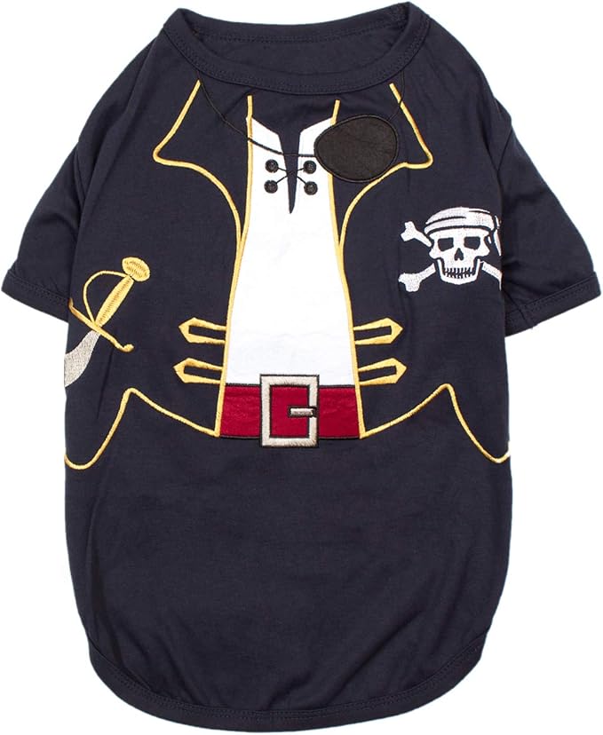 Parisian Pet Captain Sparrow Dog Shirt - Embroidered Pirate Costume - 100% Cotton &amp; Polyester - Sleeved Black Dog Shirt - Large - Pet Costume