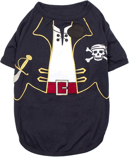 Parisian Pet Captain Sparrow - Pirate Dog Shirt - Embroidered Costume, 100% Cotton &amp; Polyester, Sleeved, Black - Large Dog Shirt