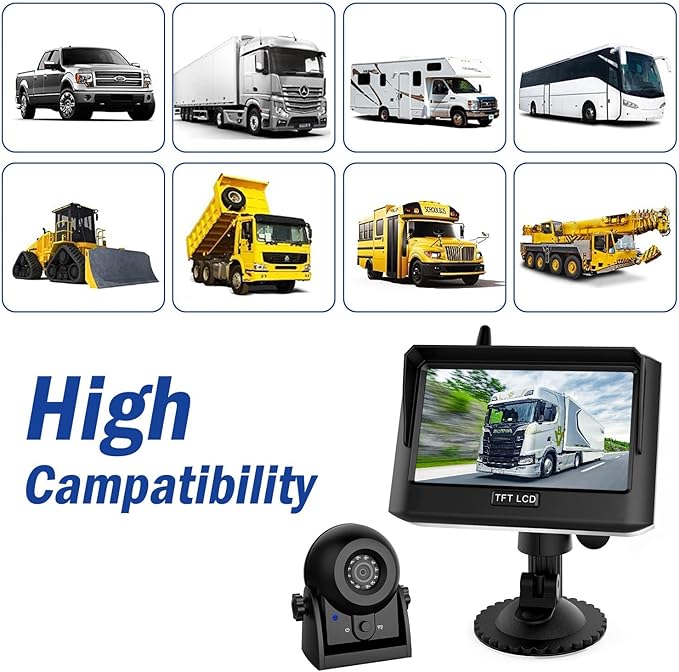 Magnetic Wireless Trailer Backup Camera System, 4.3inch TFT LCD Monitor &amp; IP68 Waterproof Rechargeable Rear View Camera, Easy to use for Trucks/Campers/SUV/Cars(MS-348)