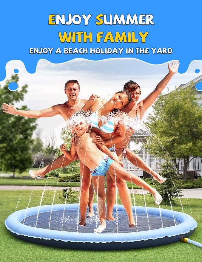 VISTOP Non-Slip Splash Pad for Kids and Dog, Thicken Sprinkler Pool Summer Outdoor Water Toys - Fun Backyard Fountain Play Mat for Baby Girls Boys Children or Pet Dog (67 inch, Red&amp;Yellow&amp;Green&amp;Blue)