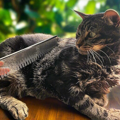 Warren London Carding Cat Comb | 7.5 inches made with Copper | Rounded Tips Prevent Irritation | Dual Tooth Design for Short &amp; Long Hair removes Mats and Tangles