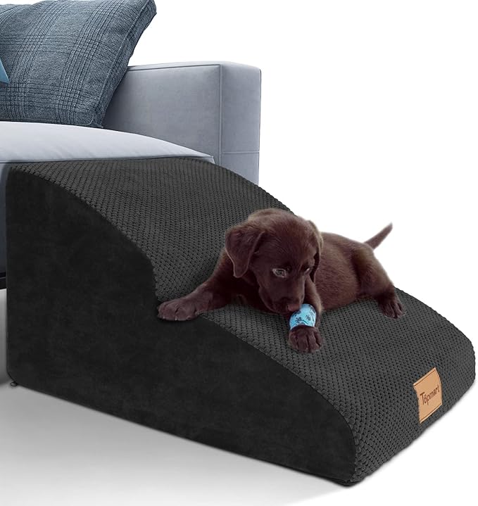 Topmart High Density Extended Foam Dog Ramp&amp;Steps 2 Tiers,11.8" High,Non-Slip Dog Stairs,Soft Foam Pet Ladder with Waterproof Cover,Best for Injured,Older Cats,Pets with Joint Pain
