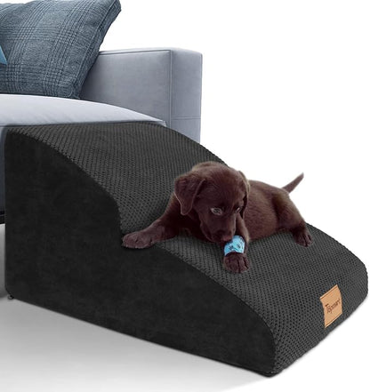 Topmart High Density Extended Foam Dog Ramp&amp;Steps 2 Tiers,11.8" High,Non-Slip Dog Stairs,Soft Foam Pet Ladder with Waterproof Cover,Best for Injured,Older Cats,Pets with Joint Pain