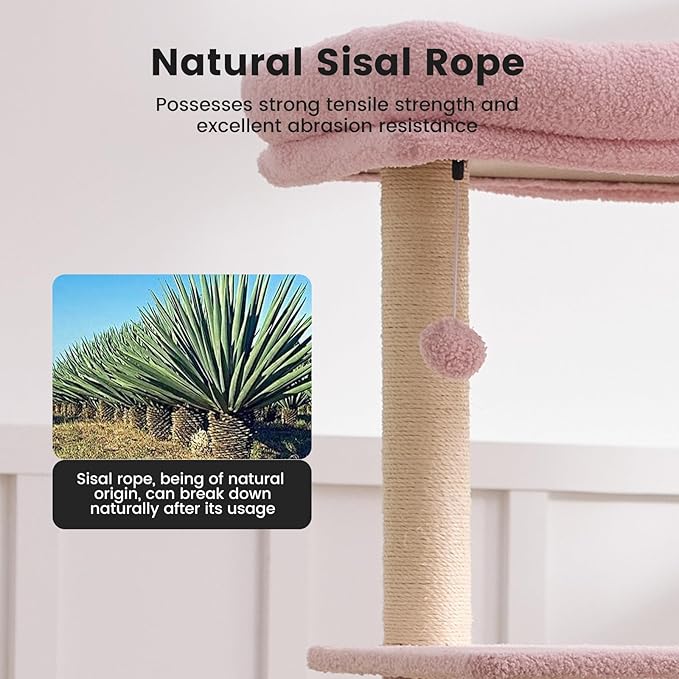 Gardner Pet 65in Heavy Duty Cat Tree Tower for Large Cats, Multi-Level Cat Furniture with Replaceable Sisal Scratching Post, Hammock | Extra-Large Platform &amp; Condo (Pink&amp;Green, Basic φ:2.84")