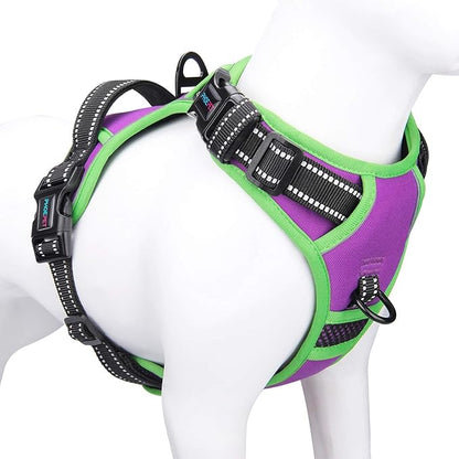PHOEPET 2019 No Pull Dog Harness Medium Reflective Front Clip Vest with Handle,Adjustable 2 Metal Rings 3 Buckles,[Easy to Put on &amp; Take Off](M, Purple)