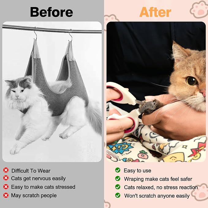 21.7" Cat Grooming Wrap Cat Wrap for Cutting Nails Cat Restraint for Nail Clipping Cat Swaddle Wrap Cat Burrito Wrap M(Within 6lbs) Anti-Scratch Anti-Escape Multifunctional Pet Tool