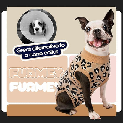 FUAMEY Recovery Suit for Dogs After Surgery,Soft Breathable Dog Bodysuit E-Collar &amp; Cone Alternative Surgical Suit,Male Female Dog Neuter Spay Suits Anti Licking Wounds Onesie Brown Leopard L