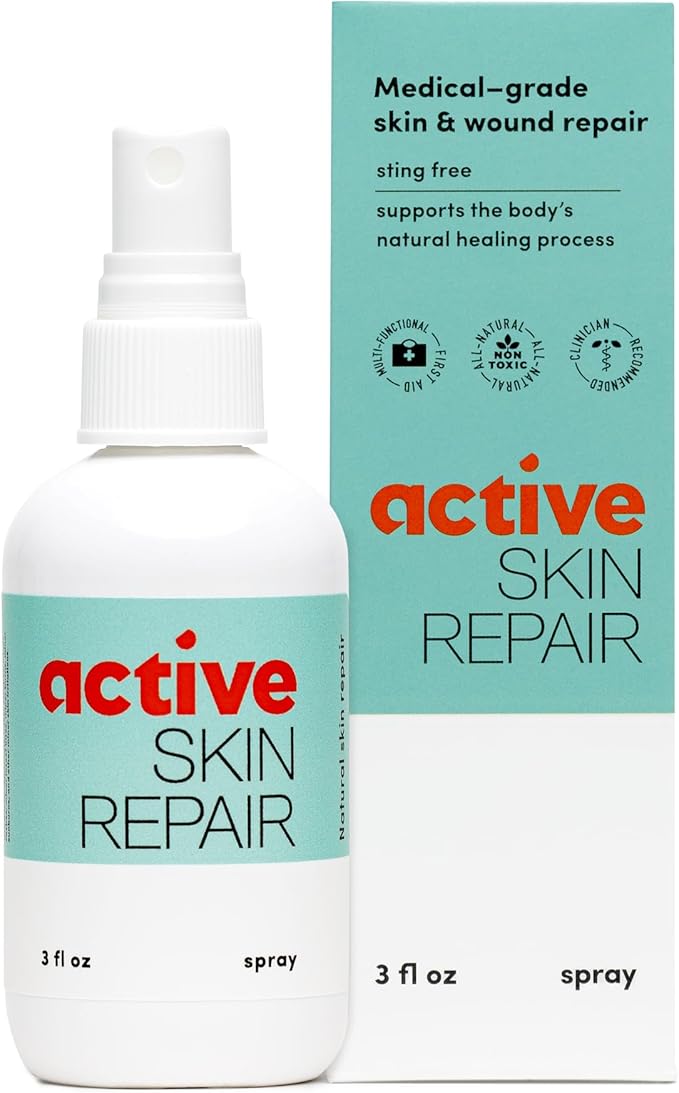 Active Skin Repair First Aid Healing Skin Spray - Natural &amp; Non-Toxic with Hypochlorus Acid for Minor Cuts, Wounds, Scrapes, Rashes, Sunburns, &amp; More, 3 oz