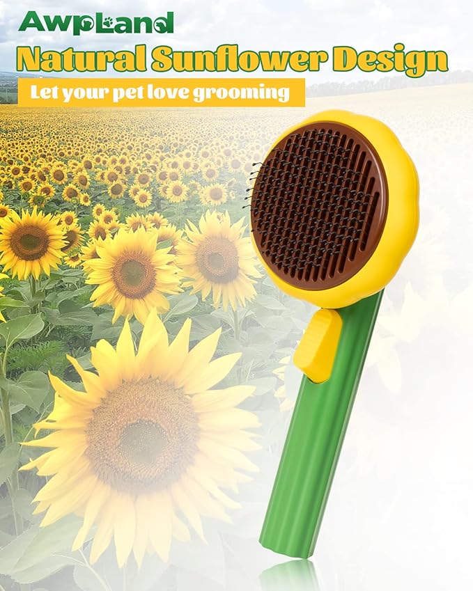 Self-Cleaning Dog &amp; Cat Slicker Brush, Skin Friendly Deshedding Grooming Tool for Long or Short Haired Dogs Cats Rabbits, Dog Shedding Brush with Release Button-Sunflower