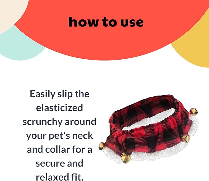 Huxley &amp; Kent Ruff Pet Scrunchy | Buffalo Check (Small) | Festive Christmas/Holiday Neckwear for Dogs/Cats | Fun Stretchable Costume Accessory | Soft Collar with Bells