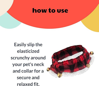Huxley &amp; Kent Ruff Pet Scrunchy | Buffalo Check (Large) | Festive Christmas/Holiday Neckwear for Dogs/Cats | Fun Stretchable Costume Accessory | Soft Collar with Bells