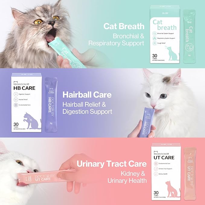 Dr.by Cat Breath Bronchial Supplements Cat Sneezing Treatment Asthma Cold Cough Nose Relief Respiratory&amp;Immune Support with TF-343-30 lickable Formula Individually Packaged, Chicken (1 Pack (8.5OZ))