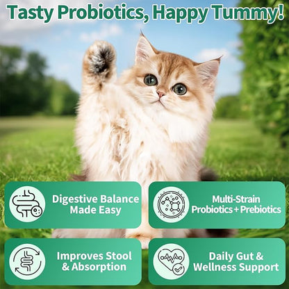 Cat Probiotics Tasty Chews for Digestive &amp; Gut Support - Crunchy &amp; Creamy Texture - Cat Gut Health, Constipation Relief, Healthy Stool, Natural Supplement for Cats, Chicken Flavor - 500 Chews