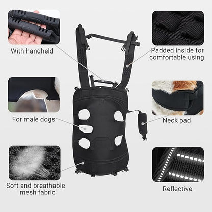 Dog Lift Harness Backpack Carrier for Large Dogs, Full Body Sling with Handle, Dog Harness for Joint Injuries, Arthritis, Ideal for Stairs, Elderly Dogs (Blue XXX-Large 66-83 LBS)