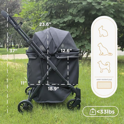 Pet Stroller for Small Dogs – No-Zip Deep Seat, Lightweight Compact Dog Stroller for Small Dogs &amp; Cats with Reflective Trim Storage Basket Soft Waterproof Pad,Foldable Universal Coche para Perro