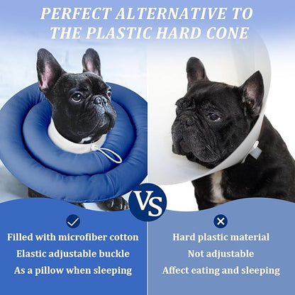 IDOMIK Dog Recovery Collar, Waterproof Soft Dog Cone After Surgery, Comfy Protective Elizabethan Collar Alternative for Dogs Cats, Adjustable Pet Neck Donut Cone Anti-Licking Biting Wounds,Navy,XL