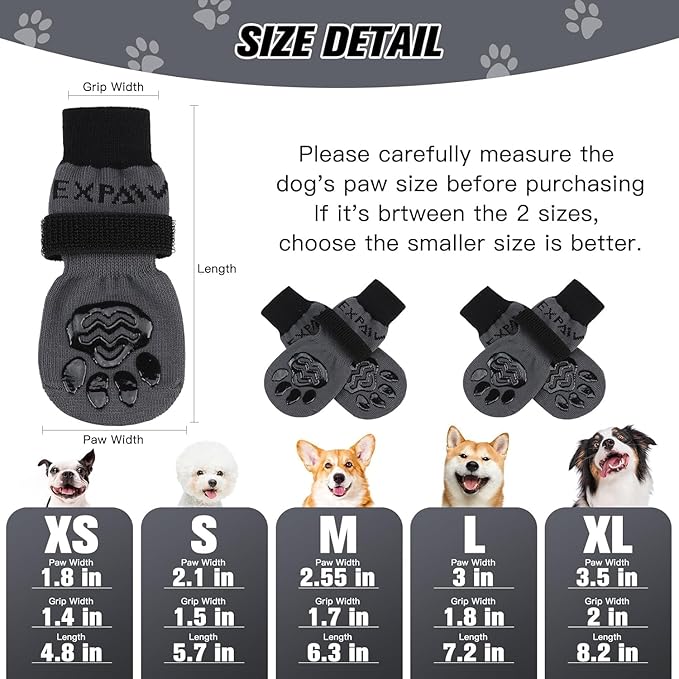 EXPAWLORER Anti-Slip Dog Socks,Dog Boots&amp;Paw Protectors to Prevent Licking,Dog Shoes for Hot/Cold Pavement, Double Sides Non-Skid Traction Control on Hardwood Floor for Senior Dogs
