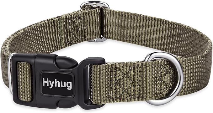 Hyhug Dog Collar for Large Dogs, Green Heavy Duty | Quick Release Nylon Buckle Collar, Adjustable &amp; Durable Pet Supplies for Boy &amp; Girl Dogs (Large, Military Green)