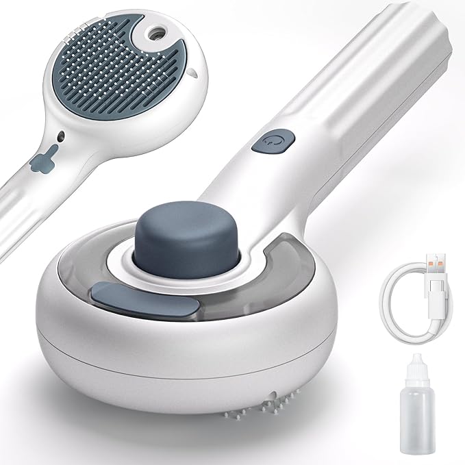 Cat Steam Brush, 3-in-1 Self-Cleaning Pet Grooming Tool with Water Spray, Shedding &amp; Massage Comb for Long &amp; Short Hair Cats and Dogs