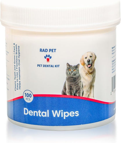 Rad Health Dog Dental Wipes - 100ct Pet Dental Finger Wipes, Easy No-Brush Teeth Cleaning, Removes Plaque &amp; Tartar, Boosts Oral Hygiene, Freshens Breath, Gentle on Mouth, Strong on Build-Up