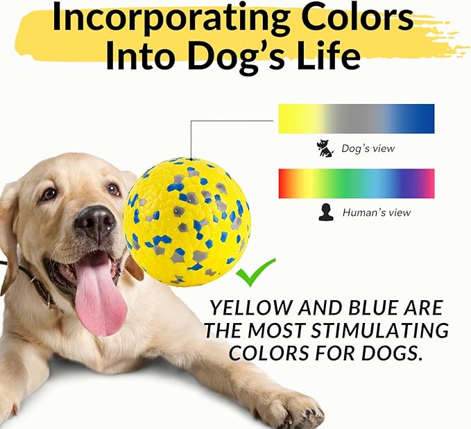 Tough Dog Toys for Aggressive Chewers &amp; Teething Puppies, Bouncy Balls for Medium Dogs, Durable Pet Toys, Floating Dog Balls for Water Play (Yellow-Blue-Gray)