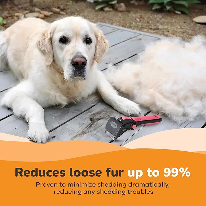 Deshedding Dog Brush for Long Hair (Medium,Pink) – Gentle Deshedding tool for Dogs &amp; Cats – Reduces shedding, without damaging topcoat. Removes Loose Fur &amp; Dead Undercoat.
