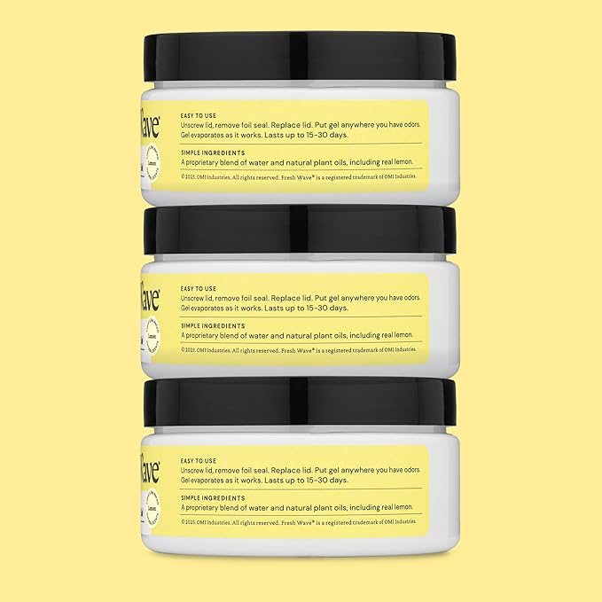 Fresh Wave Lemon Odor Removing Gel, 7 oz., Pack of 3 - Safer Odor Absorbers for Home, Natural Plant-Based Odor Eliminator, Every 7 oz. lasts 15-30 Days, For Cooking, Trash &amp; Pets